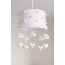 Beyaz Kalpli Bebek Odası Avizesi 30x20 Cm El Yapımı Bulutlu Yıldızlı Çocuk Odası Aydınlatma Beyaz