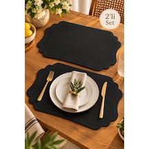 2'li Amerikan Servis Seti Deri Supla 45x28 Cm Dekoratif Masa Servis Altlığı Siyah - 939622987 Siyah