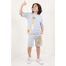 Toontoy Kids Toontoy Erkek Çocuk Baskılı Şortlu Takım Gri Melanj