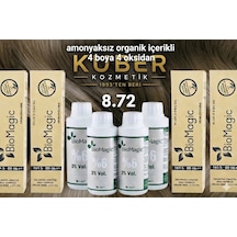 Biomagic 8.72 Açık Küllü Kumral Organik İçerikli Amonyaksız Kalıcı Kokusuz Saç Boyası 4 Boya+ 4 Oksidan