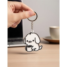 Kahve İçen Köpek Figürlü Anahtarlık