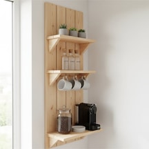 Wooddesign Masif Göknar Ahşap Kahve Köşesi - 100x40 Cm Barista Duvar Rafı Ve Kupa Askılığı Diğer
