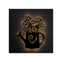Led Işıklı Çiçek Sulama Kabı Ve Çiçekler Dekoratif Tablo Balkon Duvar Dekorlu Gece Lambası Sarı - 737260236 Sarı