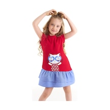 Denokids Kedi Fırfırlı Kırmızı Kız Elbise Kırmızı