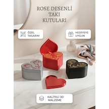 Rose Desenli Takı Kutusu Ve Kalp Formunda Dekoratif Aksesuar Kabı Kırmızı - Siyah