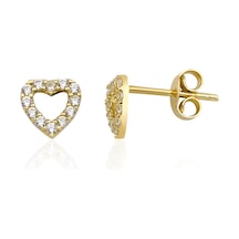 Fiyonk Kuyumculuk 14 Ayar Altın Swarovski Taşlı Kalp Küpe 001