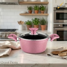 18 Cm Granit Derin Tencere Cam Kapak - Mürdüm Mürdüm