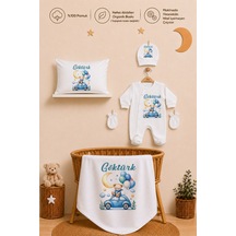 Pia Baby İsme Özel 5 Parça Erkek Bebek Hastane Çıkışı Tulum Seti %100 Pamuk Organik Baskılı 1056tyb3x Ekru