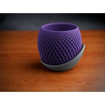 3d Baskı Küre Saksı - Kafes Dokulu İki Parçalı Dekoratif Saksı - Mor-gri Çok Renkli