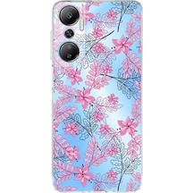 İnfinix Hot 20 Uyumlu Kamera Korumalı Floral Pembe Tasarımlı Şeffaf Silikon Kılıf