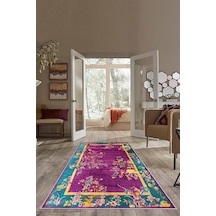 Mor Zemin Çiçek Desenli Yıkanabilir Kaymaz Taban Leke Tutmaz Modern Salon Halısı Ve Yolluk Mor 160 X 250 7457123416 Çok Renkli