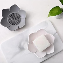 Lotus Tasarımlı Şık Sabunluk - Su Giderli Katı Sabunluk Beyaz Siyah