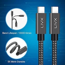 Solid 100w 5a Type C To Type C İphone 15 Pro Max Plus Hızlı Şarj Ve Data Kablosu Halat Örgülü Space Gray 3 Metre