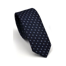 Gaffy Mavi Desenli Lacivert Dokuma Kumaş Mendilli Slim Fit Kravat // Sdk230902 Lacivert - Mavi