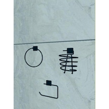 Siyah Yapışkanlı Tuvalet Kağıtlık Halka Havluluk Askısı Ve Fön Makinesi Askısı Seti Banyo Seti Siyah