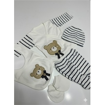 Balbeybi Yenidoğan Ayıcıklı 5 Parça Bebek Hastane Çıkış Seti %100 Pamuk Unisex Kutulu Set Bay-yndg-5l-2025a Beyaz