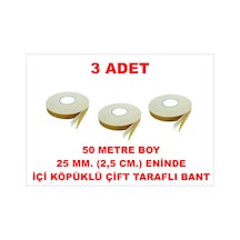 Çift Taraflı İçi Köpüklü Sarı Bant 50 M. Uzunlukta 25 Mm-2,5 Cm Ebatında 3 Adet