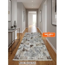 Gri Krem Kahve Kaymaz Taban Yıkanabilir Kesme Yolluk Halı Modern Desen