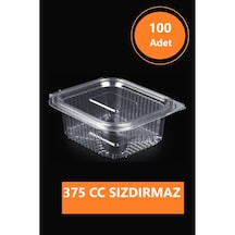 Sızdırmaz Düz Kapaklı Şeffaf Plastik Kap 375 Cc Kapasiteli, 100 Adet, Gıda Saklama Ve Servis Kabı Şeffaf Gri