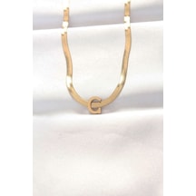 316l Çelik C Harfli Gold Renk İtalyan Zincirli Kolye - Özel Seri Bzsurn008662 altın