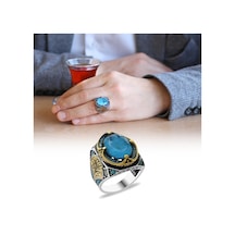 Aqua Paraiba Taşlı Kenarları Kalem Işçilik Detaylı 925 Ayar Gümüş (500124941)