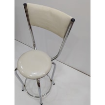 Sandalye Bar Tipi Yüksek Model Krem 4 Adet Metal Çelik Nikelaj Su