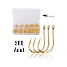 Valkyrie 500 Adet Altın Renk Olta İğnesi Seti 10 Farklı Boy, Paslanmaz Çelik, Halkalı Keskin Balık Kancası