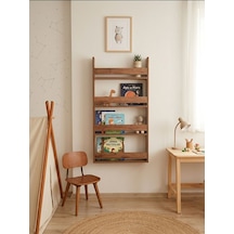 Montessori 4 Raflı Çocuk Kitaplığı Çok Amaçlı Dekoratif Duvar Rafı 120x60 Ceviz
