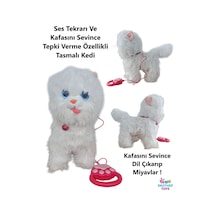 Ses Tekrarlayan Kafasını Sevince Tepki Veren Yürüyen Havlayan Tasmalı Kuyruğunu Sallayan Oyuncak Kedi Köpek 25 Cm. Beyaz Kedi