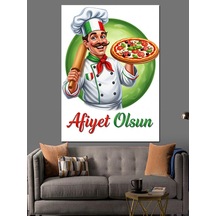 Ahşap Tablo Pizza Yapan Usta Aşçı Afiyet