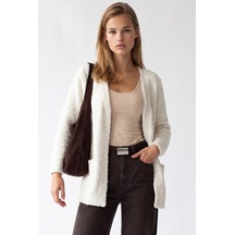 Mixray 7069 Kadın Buklet Dokulu Cepli Oversize Triko Hırka Krem