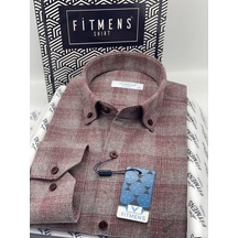 Klasik Uzun Kol Kışlık %100 Cotton Kareli Yaka Düğmeli Hediye Kutulu Erkek Gömlek Fs-003135 - Bordo-2233