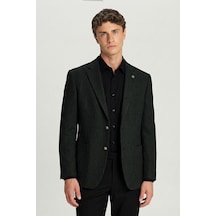 Erkek Yeşil Dar Kesim Slim Fit Yünlü Dokuma Torba Cep Mono Yaka 4 Drop Ceket