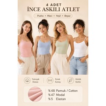 Loule Kadın 4'lü İnce Askılı Atlet Yeşil-mavi-pudra-beyaz Modal Pamuk Çok Renkli