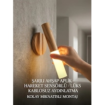 Günışığı Led Şarjlı Duvar Aplik Ahşap Renk Hareket Sensörlü Kablosuz Lüks Lamba Modeli Çok Renkli