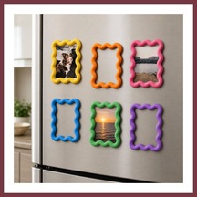 Storeşahin 3d Baskı 6lı Asorti Renk Dalgalı Magnet Fotoğraf Çerçevesi Seti - Buzdolabı İçin Mini Manyetik Resim Çerçevesi Shn0720