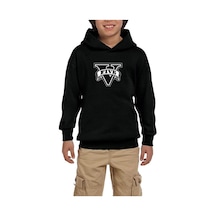 Zepplin Giyim Gta Five Black Logo Siyah Çocuk Kapşonlu Sweatshirt