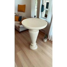 Tekli Yan Sehpa Krem Doğal Ahşap Tekli Rustik Tasarım Ekru