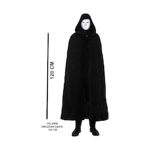 Siyah Kapüşonlu 120 Cm Pelerin Ve Beyaz Boyanabilir Tam Yüz Maske