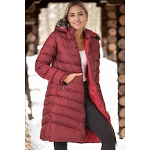 Z6690 Dewberry Kürklü Kapşonlu Bayan Kaban-açık Bordo Açık Bordo