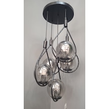 Damla Glob Camlı 5Lİ Sarkıt Avize Füme