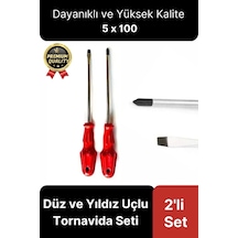 Yüksek Kalite Dayanıklı Pratik Ergonomik Tamir Vidalama Düz Ve Yıldız Uçlu 2'li Tornavida Seti 5x100