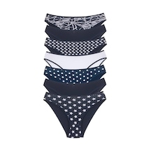 18001-2 Kadın 7'li Star In Love Bikini Külot Paketi V6-lacivert Mıx Çok Renkli