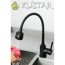 Kustar 2 Fonksiyonlu Spiralli 360 Derece Döner Borulu Tam Siyah Asur Mutfak Eviye Bataryası
