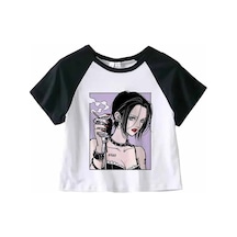 Snapbuy Nana Japon Anime Yazlık Kısa Kollu T-shirt - Kadın Harajuku Kalp Grafik Tişörterkek Bej