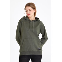 MMetalic Kadın Haki Renk Kapüşonlu Basic Örme Sweatshirt