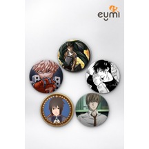 Anime Karanlık Karizma & Karizmatik Rakipler İğneli Buton Rozet 5li Set Çok Renkli