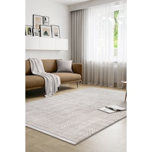 Yalın Modern Dokuma Halı Kaymaz Tabanlı Yıkanabilir Salon Ve Oturma Odası Halısı 5577 Krem Krem Krem