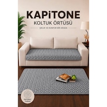 Tek Parça Kaymaz Taban Kapitone Koltuk Örtüsü Çekyat Kanepe Örtüsü 90x200 Gri Gri