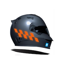 Floresan Turuncu Damalı Kask Motosiklet Sticker Takımı Çınar Extreme